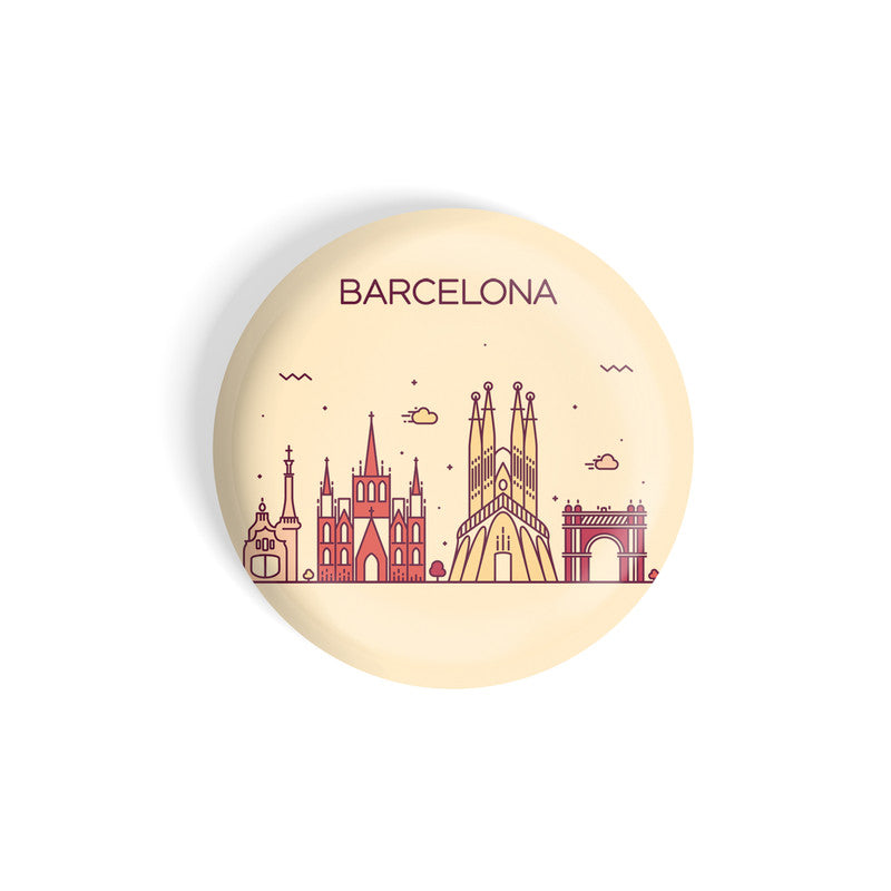 dhcrafts Round Fridge Magnet Brown Color Barcelona Glossy Finish Design Pack of 1 (58 mm)